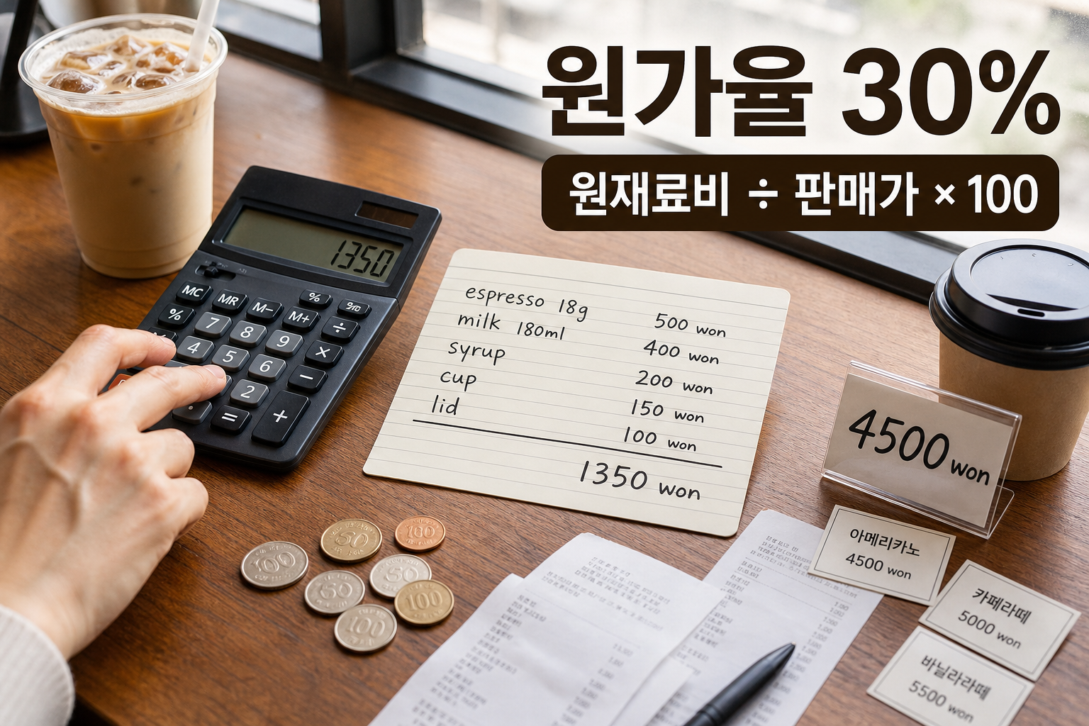 카페메뉴개발 원가율 30%를 맞추는 레시피 계산 공식
